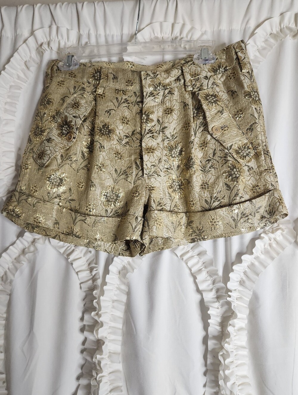 Etro Women's Gold Jacquard Floral Print High-Waisted Shorts Size 40 US Small